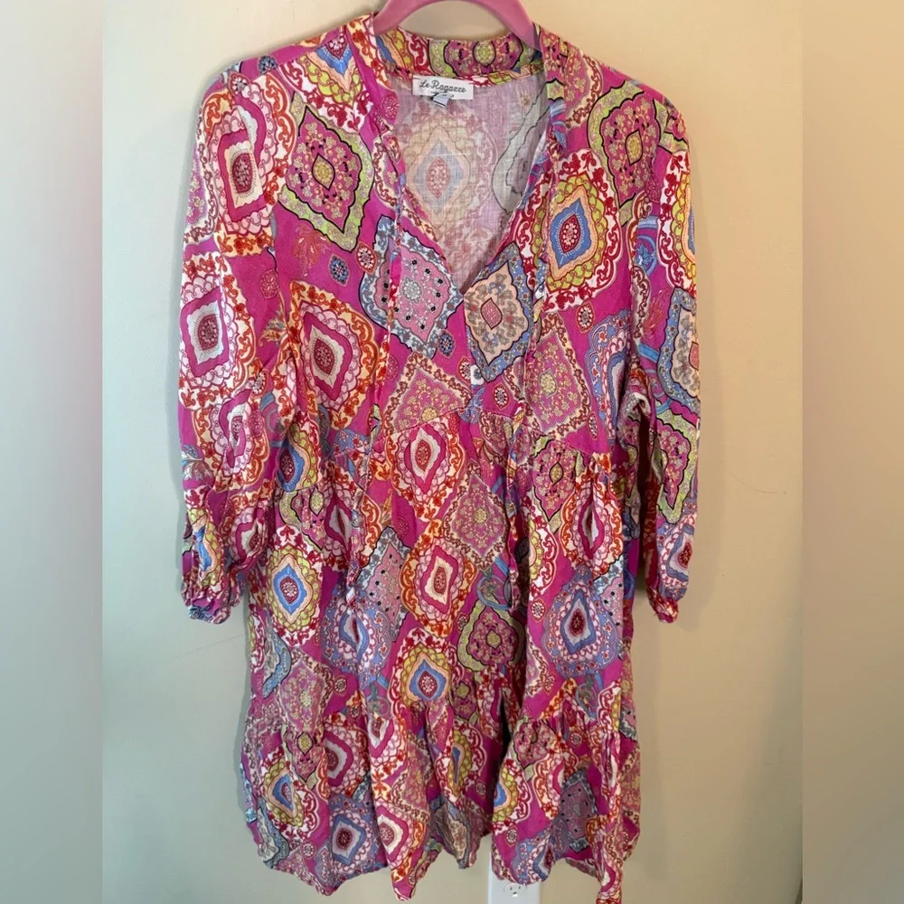Le Ragazze Paisley 100% Linen Mini Dress Made In Italy Size M - Picture 2 of 8